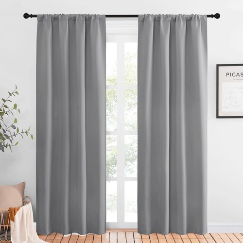 NICETOWN Blackout Curtains 84 for Office - 3 Pass Microfiber Noise Reducing Thermal Insulated Solid Rod Pocket Blackout Window Panels/Drapes (2 Panels, 42 x 84 Inch, Silver Grey)