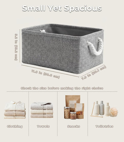 TheWarmHome Storage Bins - Grey Fabric Organizing Baskets | 11.8x7.9x5.2 Inch Closet Cubes