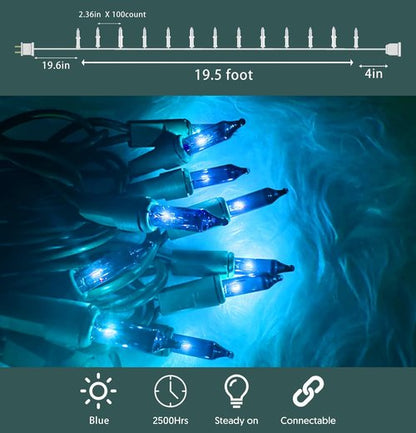 HISHINY Christmas Lights - 100 Count Blue String Lights for Indoor/Outdoor Decor | UL Certified, 21 Feet