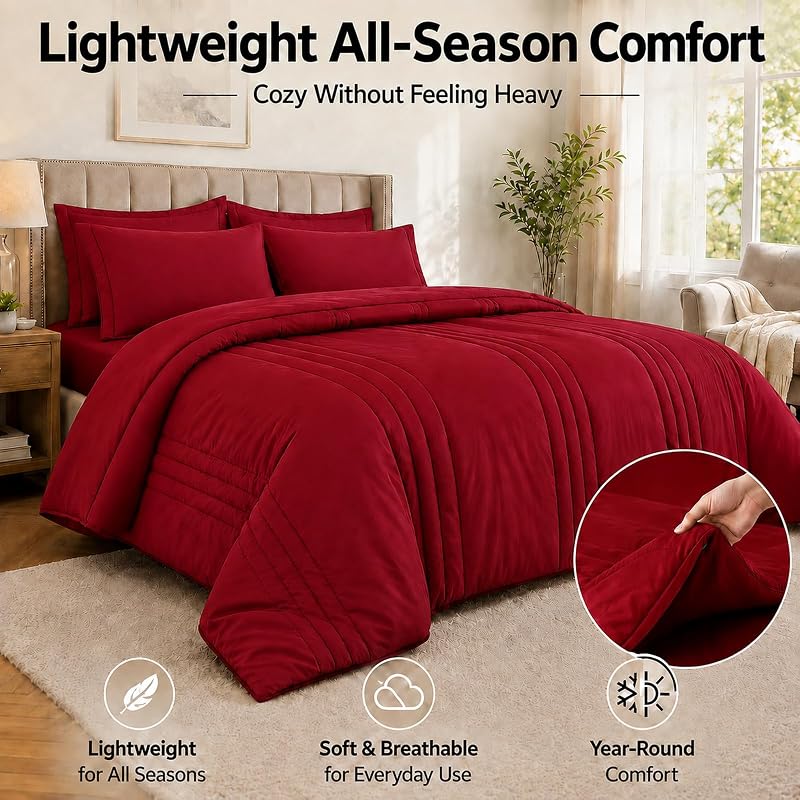 Full Size Comforter Set in Red - 7 Pieces Bed in a Bag (Variation: Red+Full)