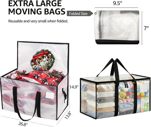 Heavy Duty Moving Bags by [Brand Name] - Extra Large Clear Storage Bins with Lids | 6 Pack for Clothes