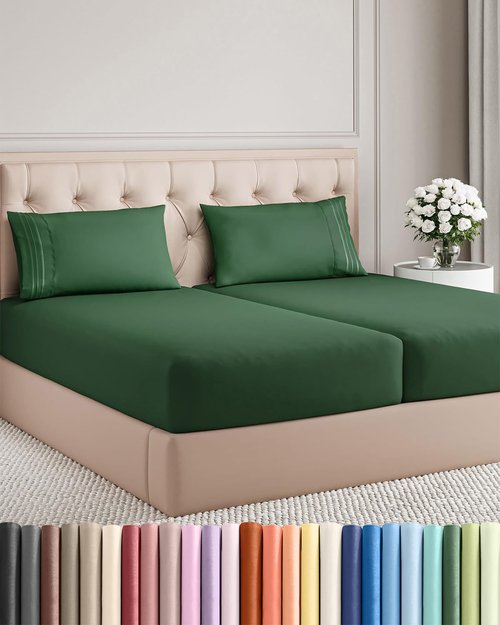 Split King Size 5 Piece Sheet Set - Comfy Breathable & Cooling Bed Sheets Set - Hotel Luxury Bedding for Women, Men, Kids, Teens, Boys & Girls - Deep Pockets, Soft, Wrinkle Free - Oeko-Tex - Emerald
