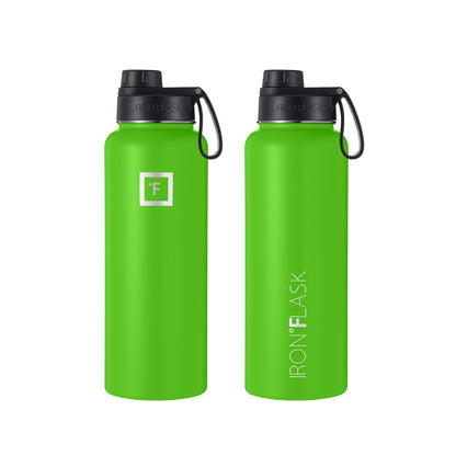 IRON °FLASK Sports Water Bottle - Wide Mouth with 3 Spout Lids - Stainless Steel Gym & Outdoor Bottles for Men, Women & Kids - Double Walled, Insulated Thermos, Metal Canteen - Kiwi Green, 40 Oz