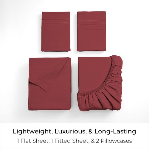 Mellanni Full Sheets Set - 4 PC Iconic Collection Bedding - Hotel Luxury, Extra Soft, Cooling Bed Sheets - Wrinkle, Fade, Stain Resistant (Full, Brick Red)