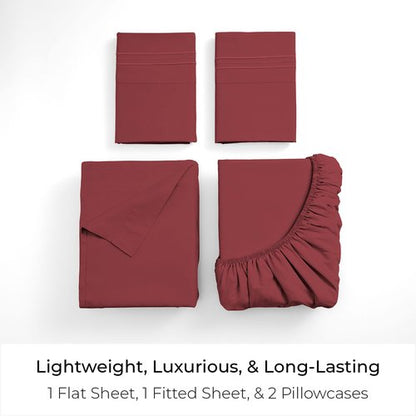 Mellanni Full Sheets Set - 4 PC Iconic Collection Bedding - Hotel Luxury, Extra Soft, Cooling Bed Sheets - Wrinkle, Fade, Stain Resistant (Full, Brick Red)