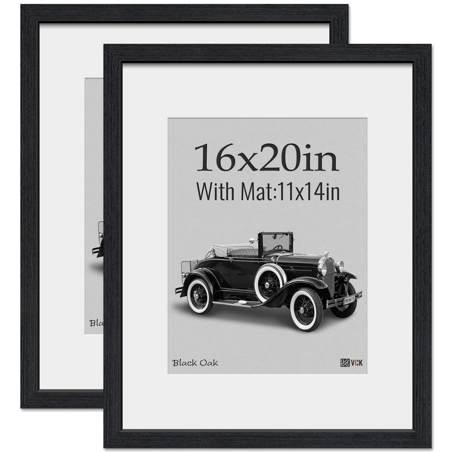 VCK 16x20 Picture Frame 2 Pack, Natural Wood Grain Black Oak & HD Glass, Display 11x14 Poster with Mat or 16x20 without Mat, Wall Hanging
