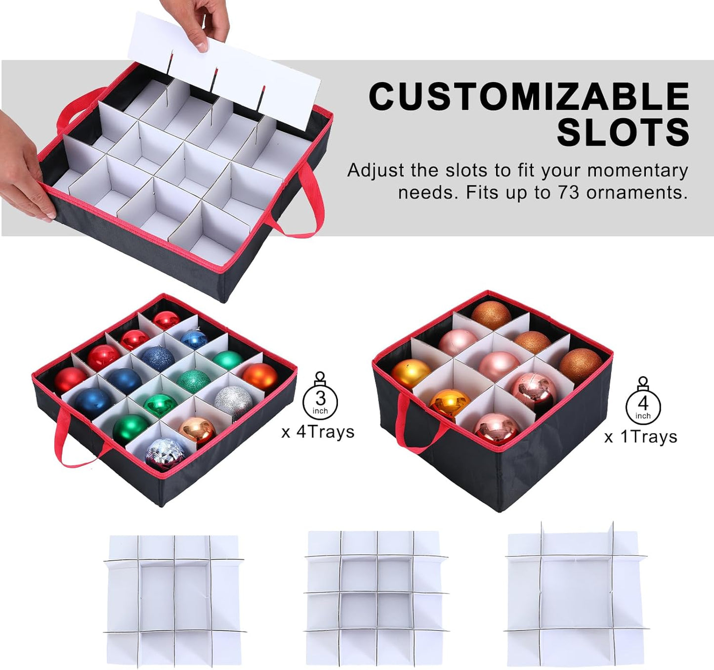 Skiennix Large 2-in-1 Christmas Ornament Storage Box - High Capacity for Easy Organization | Black