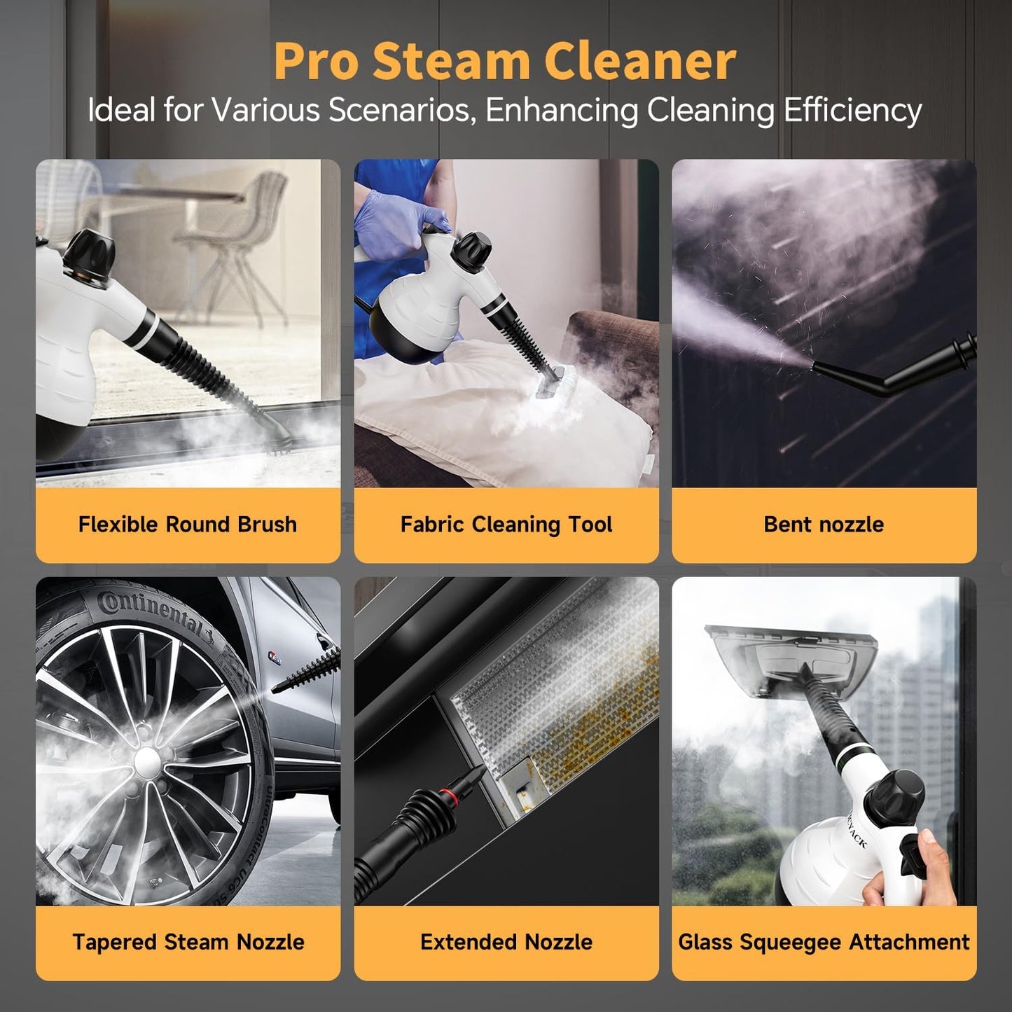 TICYACK Handheld Steam Cleaner - Multi-Surface Deep Cleaning with 16 Accessories & Safety Lock | White/Black