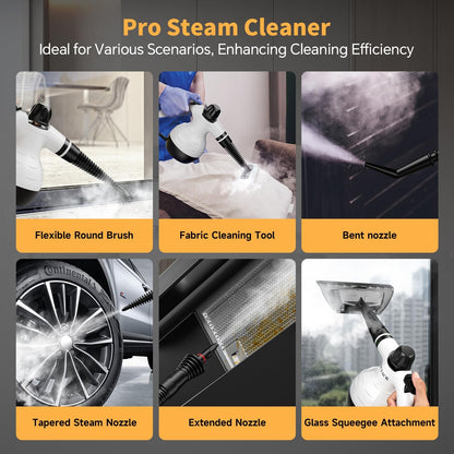 TICYACK Handheld Steam Cleaner - Multi-Surface Deep Cleaning with 16 Accessories & Safety Lock | White/Black