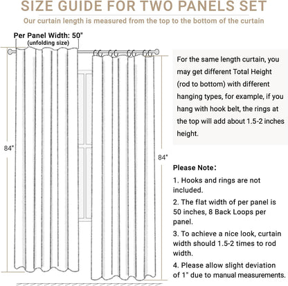 Skiennix 100% Blackout Linen Curtains - Thermal Insulated Drapes for Bedroom | 84" Long, Light Cream, 2 Panels Set