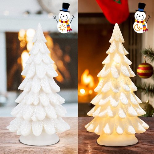 Bdor White Christmas Tree - 11-Inch Tabletop Decor with Lights & Snowflakes | Exquisite Resin Ornament