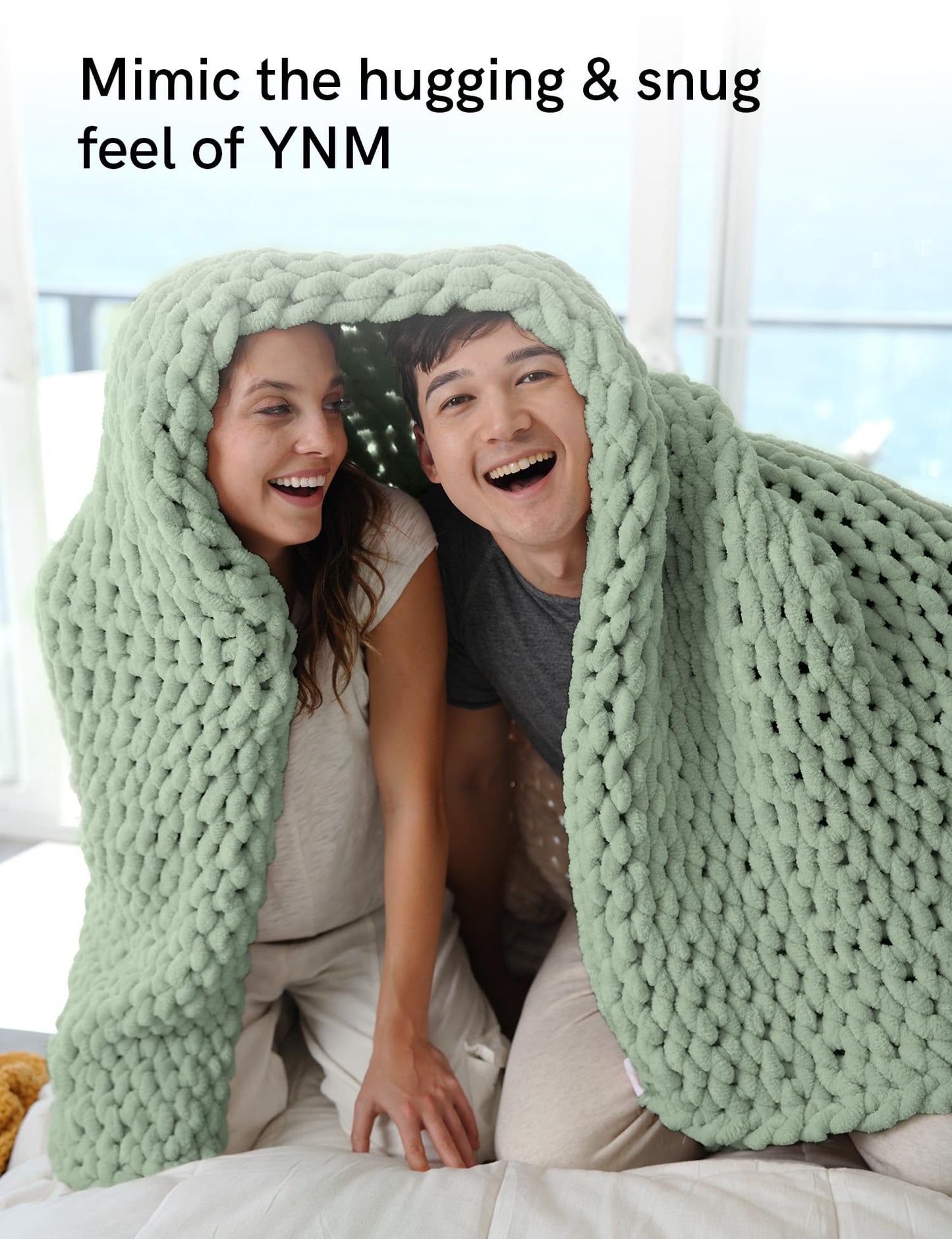 YnM Chunky Throw Blanket, Medium-Weight, Hand Knitted with Chenille Yarn, Skin Friendly, Ventilated and Breathable, Machine Washable, Home Décor Piece for Couch, Sofa and Bed (Sage Green, 50x60 Inch)
