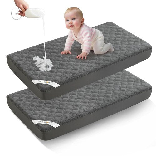 BEDLORE Waterproof Mattress Protector - Soft Gray Crib Pad, Noiseless & Machine Washable, 2 Pack (52''x28'')