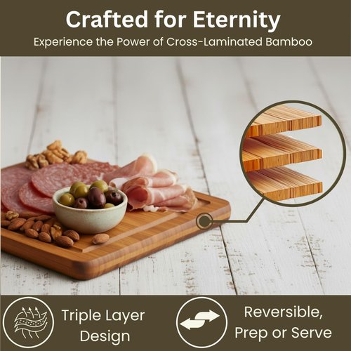 Bamboo Cutting Board Set by [Brand Name] - 3-Piece Wooden Chopping Boards with Juice Grooves & Handles