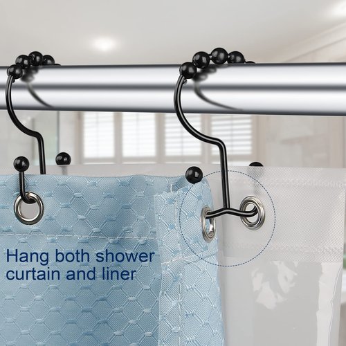 Gidse Shower Curtain Hooks,Sturdy Stainless Steel Double Sided Shower Hooks Rings for Bathroom Shower Curtain Rods Curtains Set of 12 Hooks - Matte Black