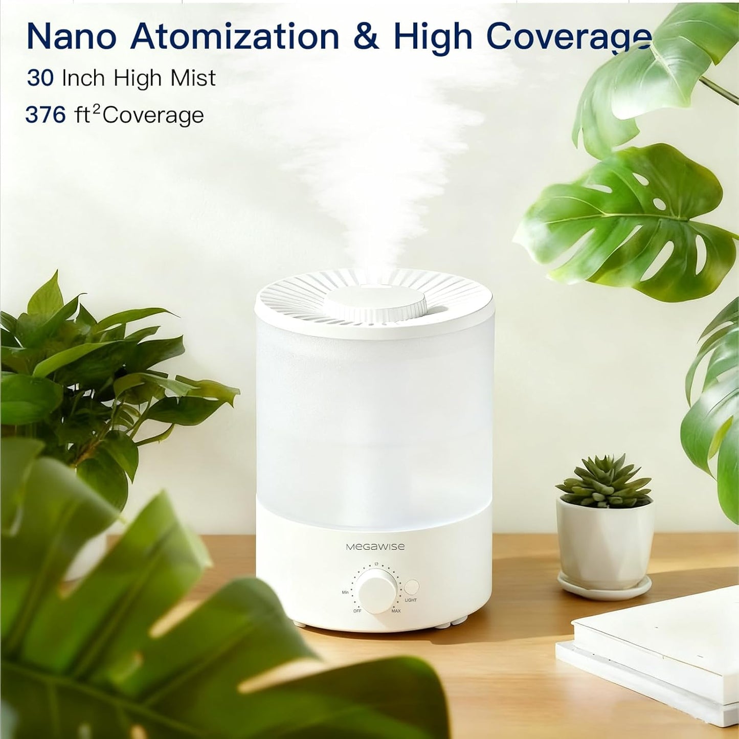 MEGAWISE Ultrasonic Cool Mist Humidifier - 3.5L Top-Fill Essential Oil Diffuser with Night Light & Auto Shut-Off (2 Pack)