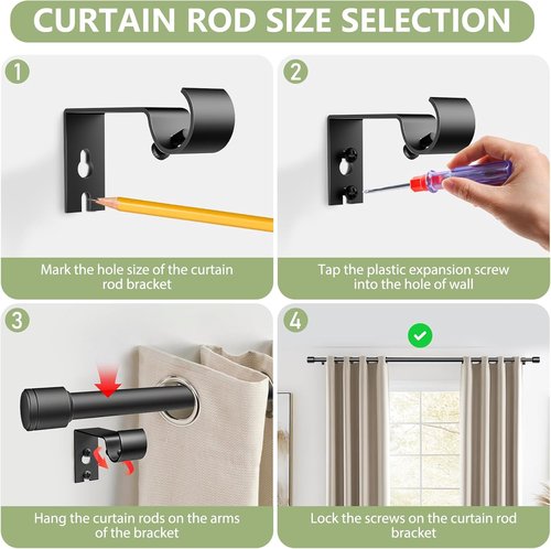 Adjustable Black Curtain Rods by [Brand Name] - 30-60 Inch for 30-54 Inch Windows | 2 Pack with Brackets