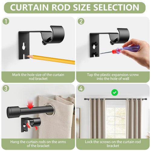 5/8” Diameter Curtain Rods 30-60 Inch, for 30-54 Inch Windows, Adjustable Splicing Black Curtain Rods for Windows with Brackets, Window Rod Long Small Curtains Rod, 2 Pack