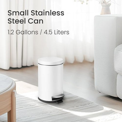 Cesun Small Trash Can with Lid - 1.2 Gallon Mini Round Wastebasket for Bathroom, Bedroom, Office - White