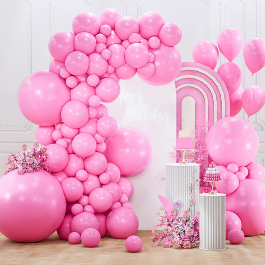 PartyWoo Pink Balloon Arch Kit - 127pcs Matte Pink Balloons in Various Sizes for Baby Showers & Celebrations