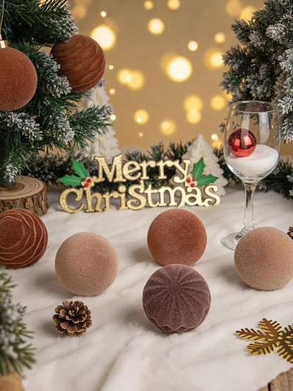 Brown Velvet Christmas Ornaments 3.15in - 12 Pcs Shatterproof, Neutral Round Balls (Variation: Brown+3.15inch)