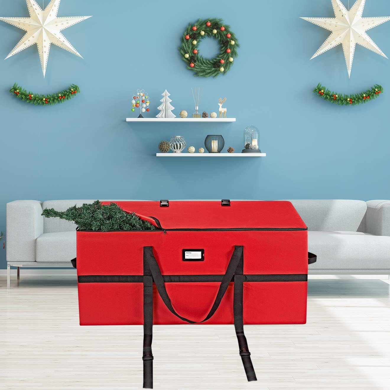 ProPik Christmas Tree Storage Bag - Heavy Duty Container for 9 Ft Disassembled Trees | 24" Height X 60" Long (Red)
