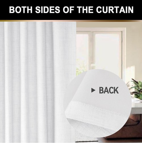 100% Blackout Shield Full Blackout Curtains for Bedroom 84 inch Length 2 Panels Set, Clip Rings/Rod Pocket Faux Linen Black Out Curtains for Living Room, Thermal Insulated, 50Wx84L, Bright White