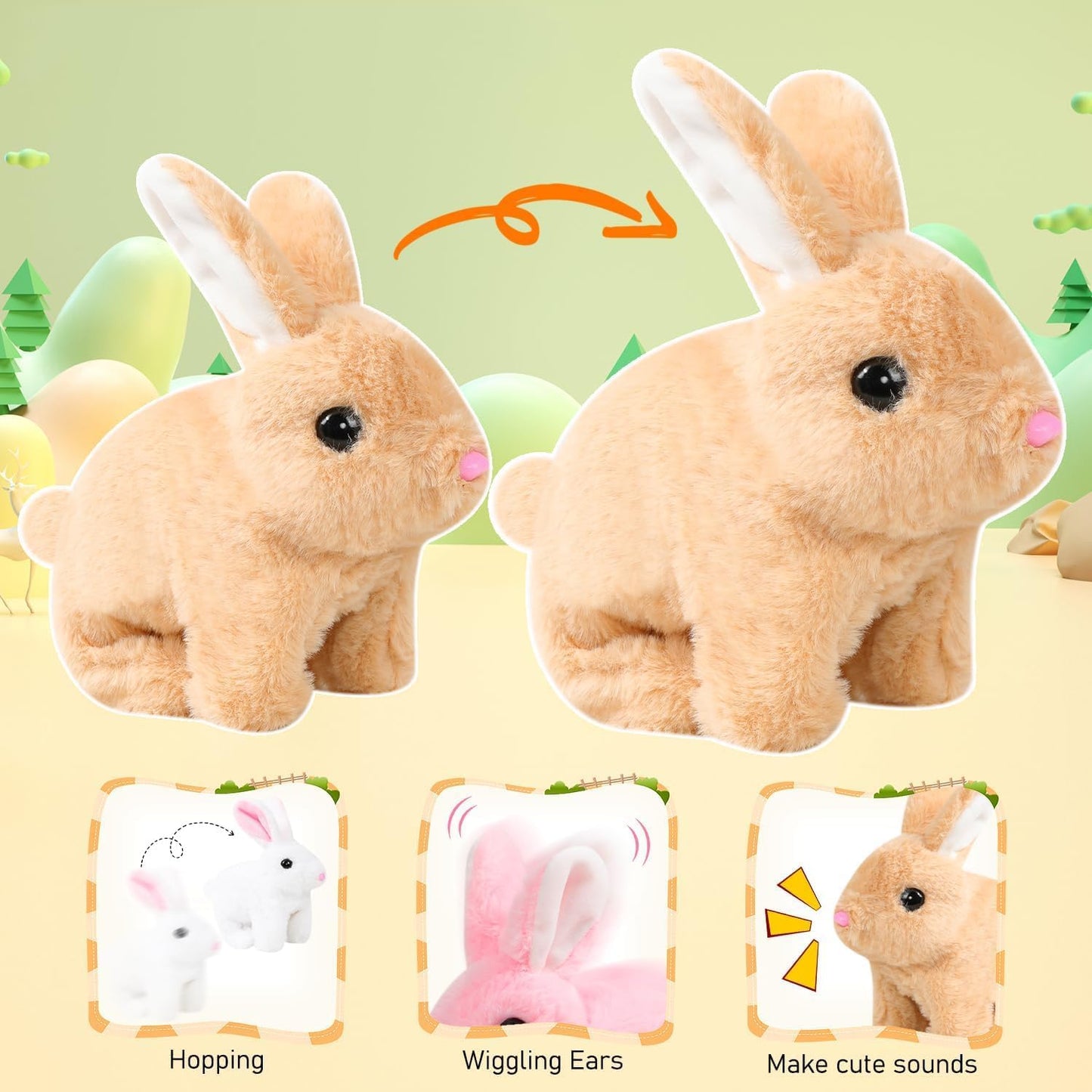 Oprtuisi Bunby - Realistic Bunny Toy with Lifelike Movements & Handmade Design | Perfect Easter Gift (Brown)