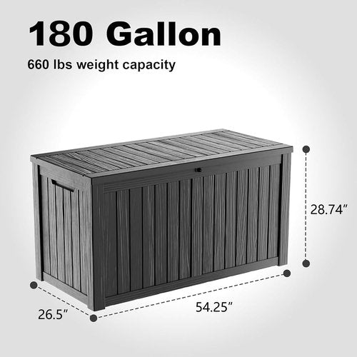 DRATO Outdoor Storage Box - 180 Gallon Waterproof Resin Container | Lockable & UV-Resistant for Patio Cushions & Garden Tools (Black)