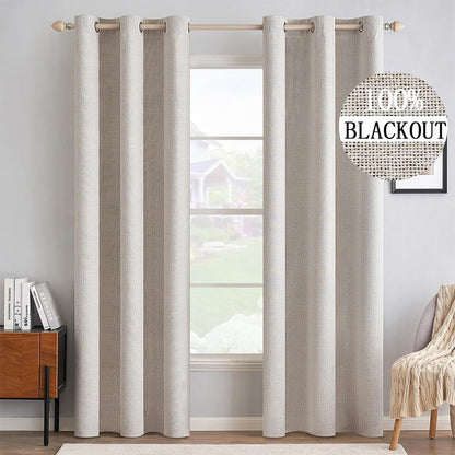 MIULEE Blackout Linen Textured Curtains - Thermal Insulated Room Darkening Drapes, Ivory, 42 x 90 Inch (2 Panels)