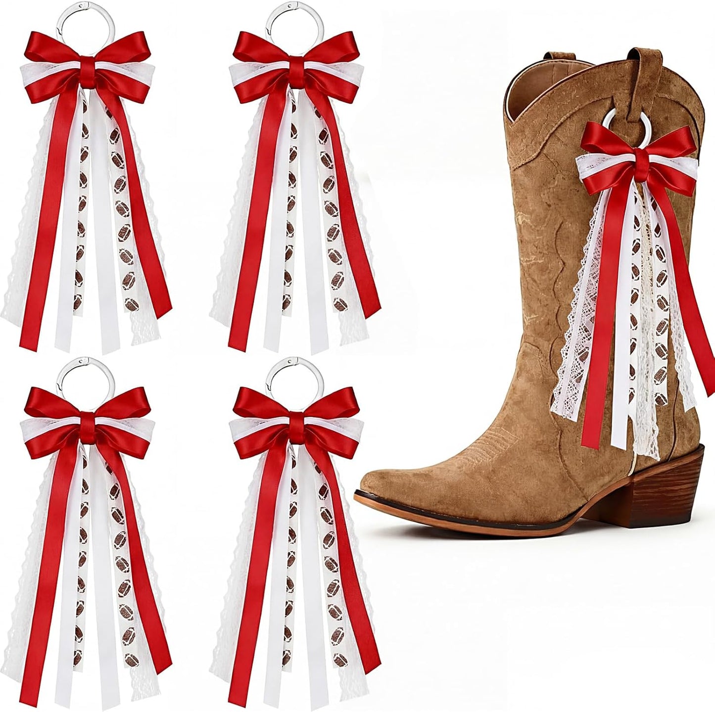 Skiennix Football Boot Bows - 4 Pcs Super Ribbon Clips for Game Day Decor | Removable DIY Accessories