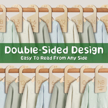 Skiennix Baby Closet Dividers - Wooden Size Organizers for Newborn to Toddler Clothes | Double-Sided Design