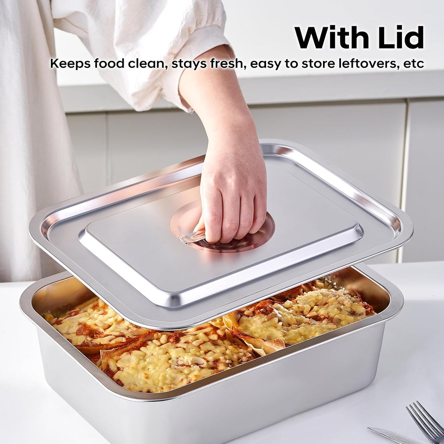 Skiennix 4 Inch Extra Deep Lasagna Pan - 11.6x15.6 Inch Nonstick Stainless Steel with Lid | 9.2QT Capacity