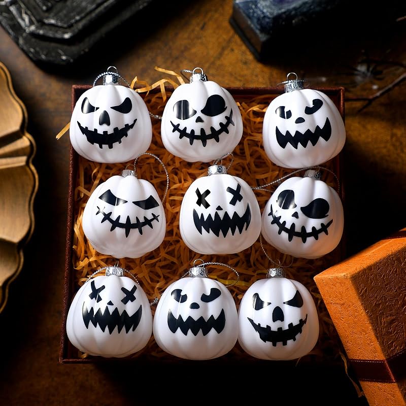 Liliful 12 Pcs Pumpkin Halloween Christmas Ornaments - 1.97'' (5 cm) Black & White