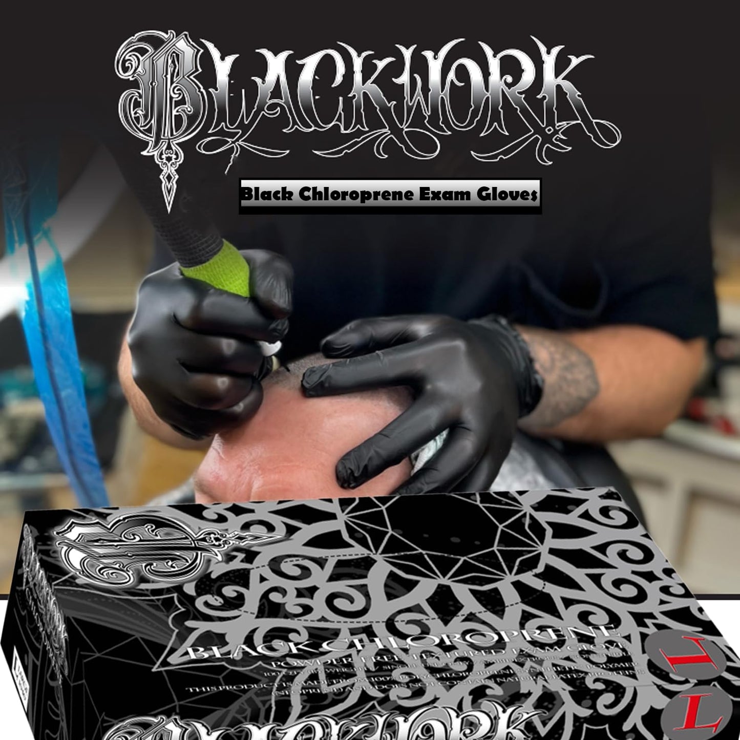 Blackwork Worldwide Chloroprene Exam Gloves for Tattoo Professionals, Medical Professionals, and First Responders (10, Extra Large)