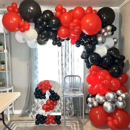 Bezente Red & Black Balloons Garland Kit - 100 Pcs Confetti & Solid Balloons for Party Decor