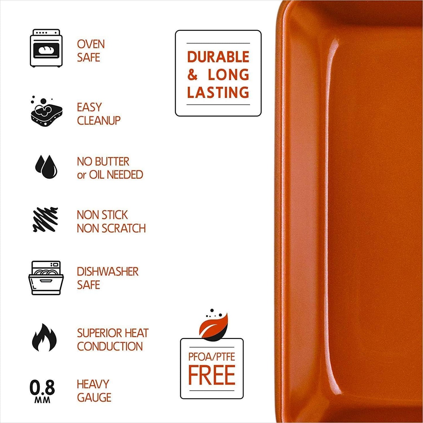 Skiennix Nonstick Copper Baking Pan - Ceramic Coated for Even Cooking | Dishwasher & Oven Safe, PTFE & PFOA Free