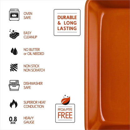Skiennix Nonstick Copper Baking Pan - Ceramic Coated for Even Cooking | Dishwasher & Oven Safe, PTFE & PFOA Free