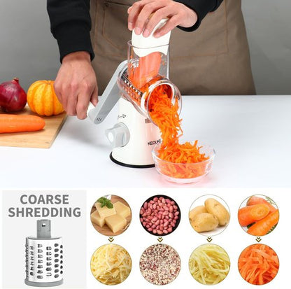 Cambom Rotary Cheese Grater - Hand Crank Shredder for Fresh Cheese, Vegetables & Nuts | Non-Slip Base, White