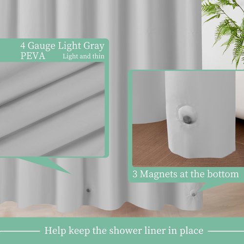 Mrs Awesome Grey Shower Curtain Liner with 3 Magnets, 72x72 Premium Flexible Sturdy Plastic Shower Curtain for Bathroom Lightweight & Waterproof, Light Gray