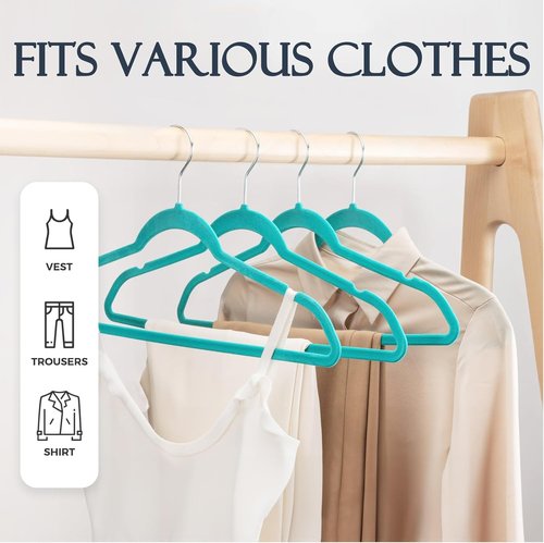 HOUSE DAY Mint Green Velvet Hangers - 60 Pack Non-Slip Heavy Duty Suit Hangers | Space-Saving Design with 360° Rotating Hook