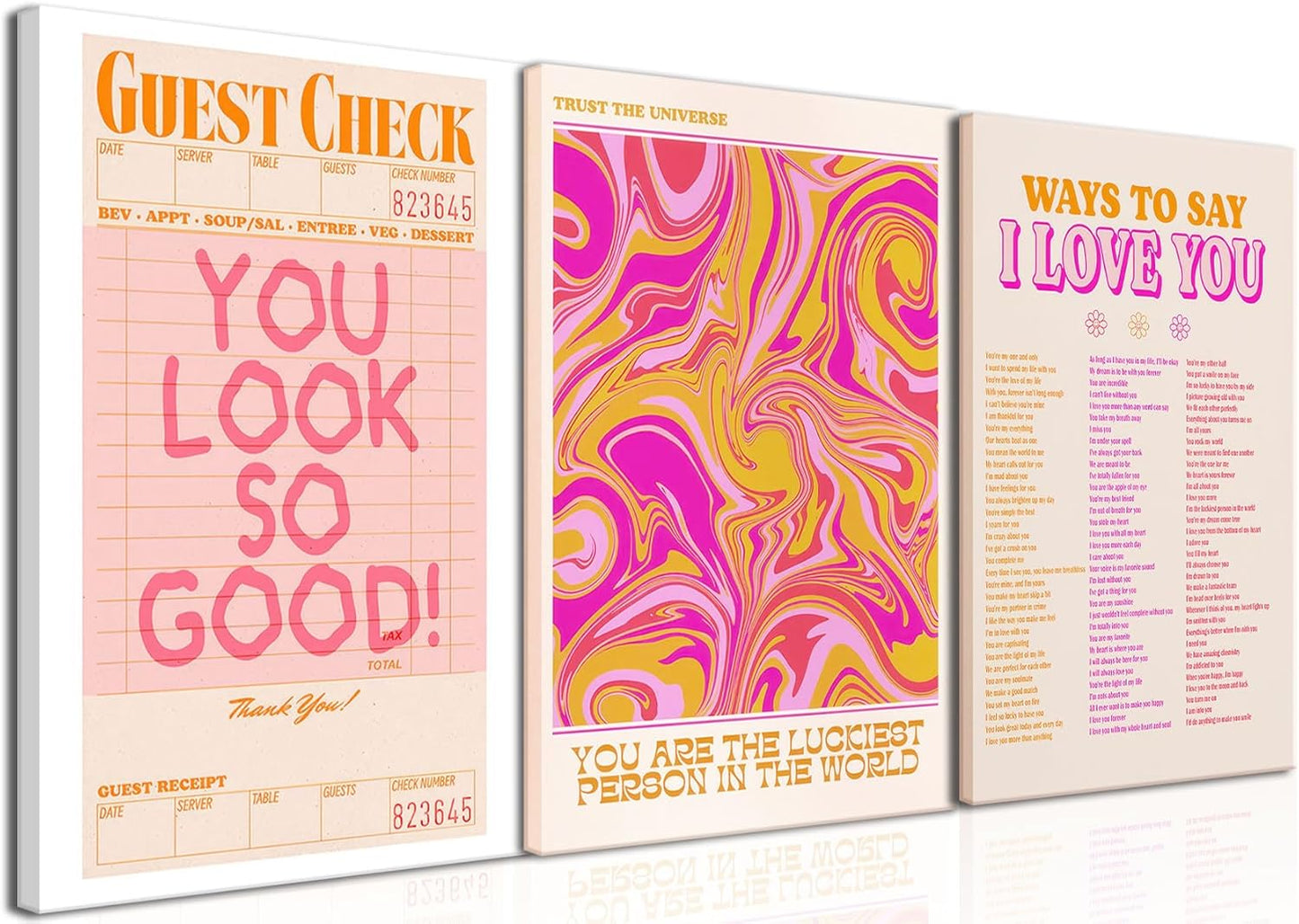 Pink Wall Decor - Abstract Canvas Art Set of 3 | Unique Love-Inspired Prints for Teen Girls | Framed 12x16''
