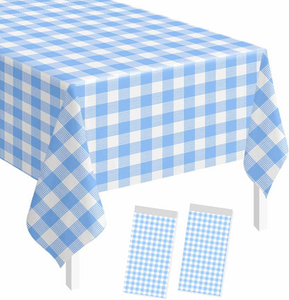 SietDESEO Light Blue Gingham Tablecloth - Disposable 54 x 108 Inch Checkered Design for Parties & Events