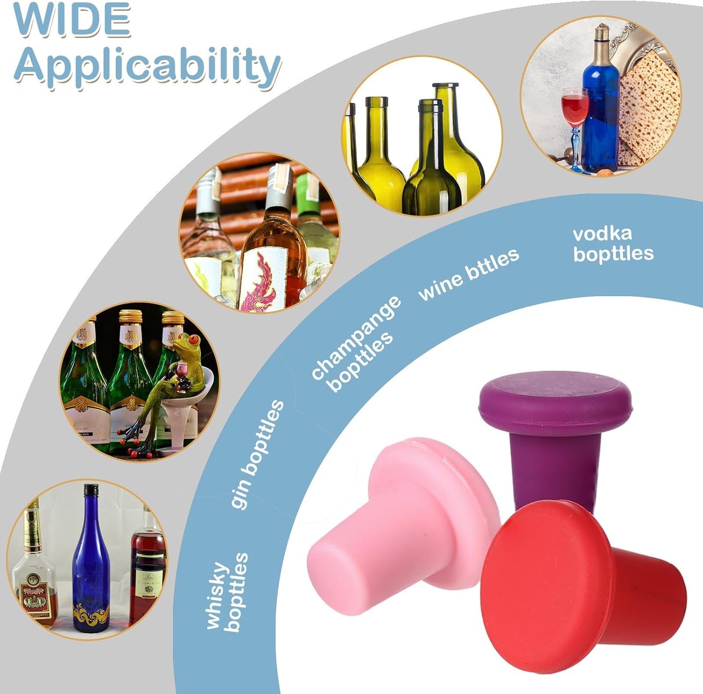 Yookeer 8 Pcs Wine Stoppers Silicone Beer Bottle Sealer Stoppers Glass Bottles Corks Beverage Beer Champagne Wine Storage Keep Fresh Tools for Wedding Party Christmas Supplies(Rainbow)
