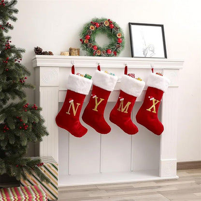 Personalized Initial Christmas Stocking - 20in Velvet Red with Monogram G Stocking for Christmas