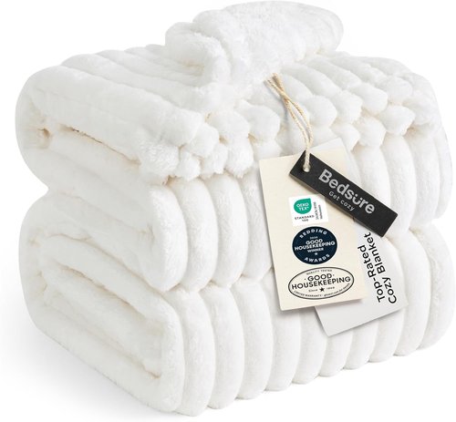 Bedsure GentleSoft Fleece Blanket - Cozy Large Throw for Bed, Off White, 120x120 Inches