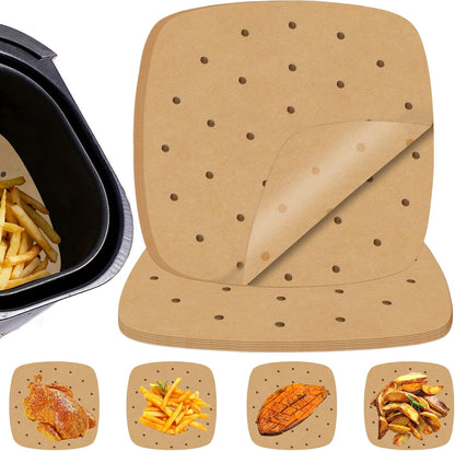 Numola 100 Pcs Disposable Air Fryer Liners - 9 Inch Perforated Parchment Sheets for Baking & Steaming