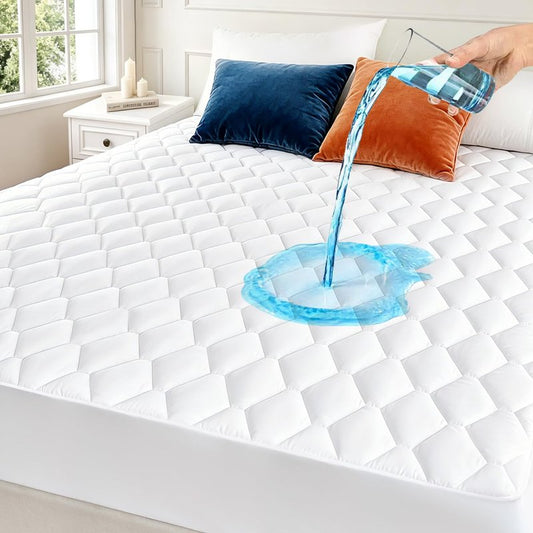 Twin Mattress Protector Waterproof Washable Mattress Padded Cover Fitted Twin Size Bed Protection Noiseless Plastic Bed Pad Deep Pocket Up to 18” Soft and Breathable(White)