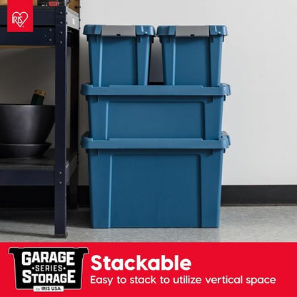 IRIS USA 20 Gallon Eco-Friendly Lockable Storage Bins - Heavy Duty, Stackable Containers, Navy | 4 Pack
