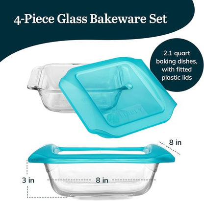 Libbey Premium Glass Baking Dish Set - 2 Stackable Casserole Dishes with Lids | Ideal for Lasagna & Brownies